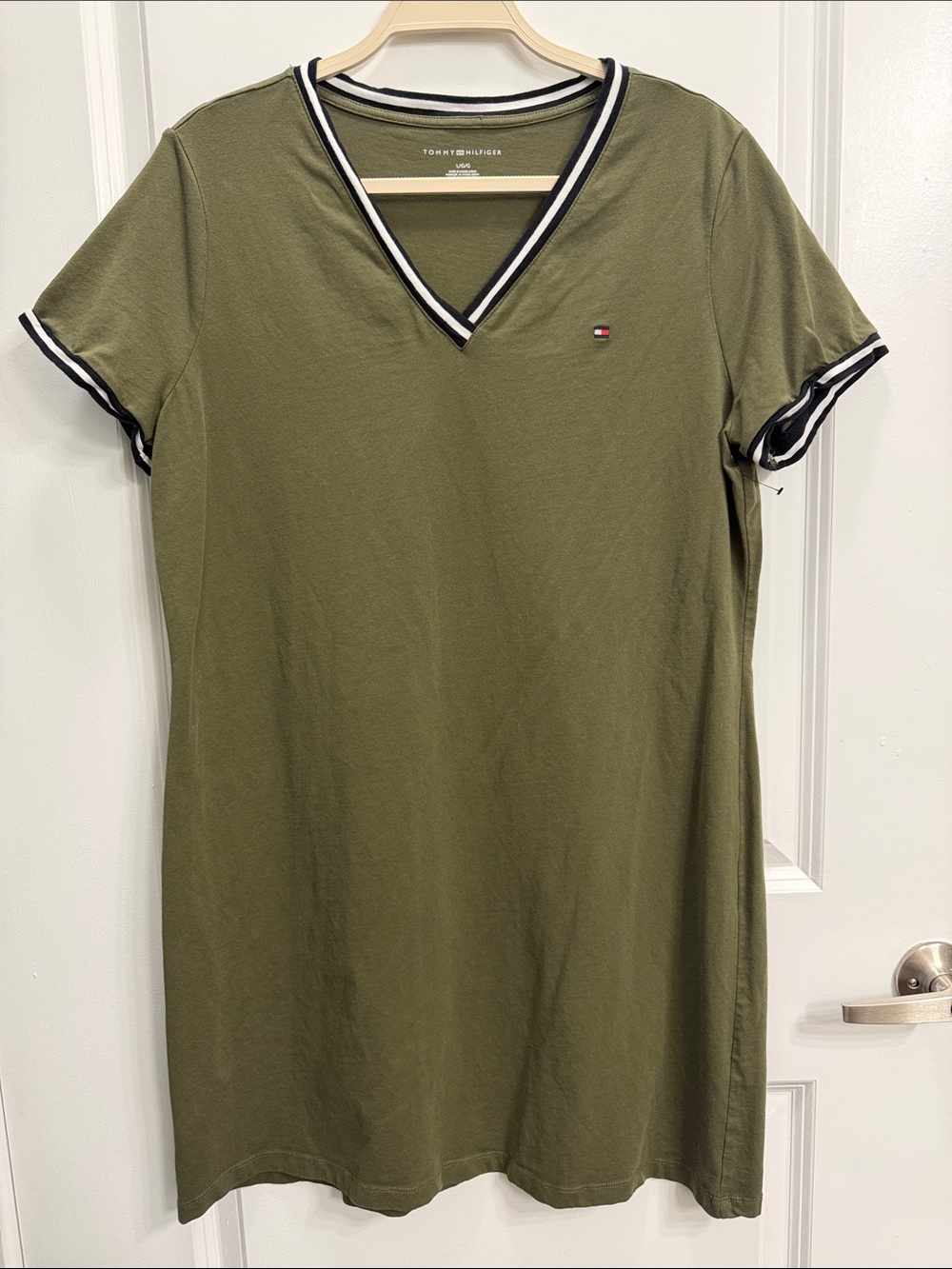 Tommy Hilfiger Olive Crew-Trim V-Neck Dress